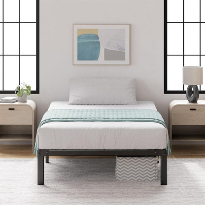 Zinus Yelena - Marco de Cama con Plataforma de Metal de 14 Pulgadas, Soporte de Listones de Acero, no Necesita somier, Embalaje ecológico WonderBox (TM), fácil Montaje, Negro, Individual