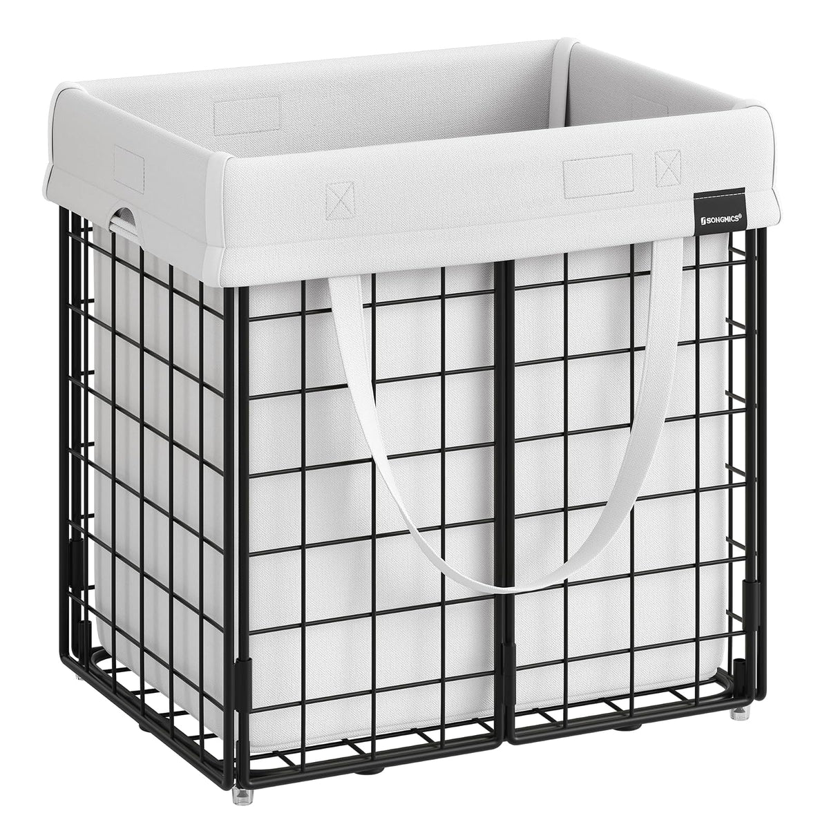 SONGMICS Cesto de Ropa Sucias Plegable con Bolsa Extraíble y Lavable, Marco de Acero, Capacidad 90L, 48x33x58 cm MLCB150W01 - Blanco crema - 50 L