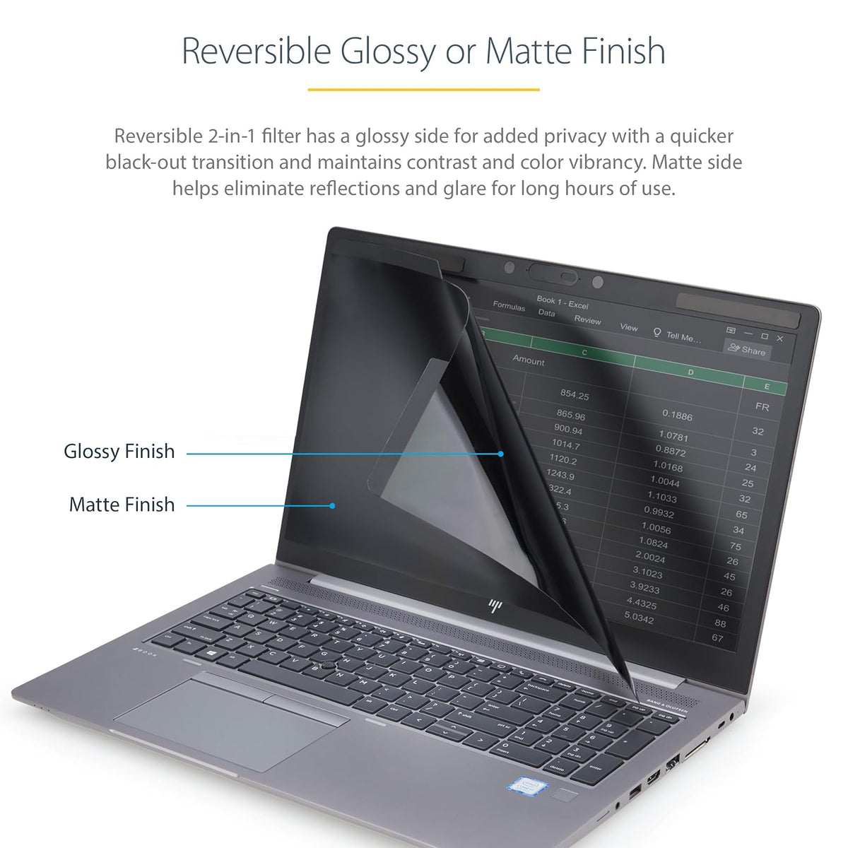 StarTech.com visualización de Privacidad para Portátil de 15" - Filtro de Seguridad Magnético Extraíble, Protector de visualización para Portátil - 16:9 - Mate/Brillante - +/-30 Grados (PRIVSCNLT15)