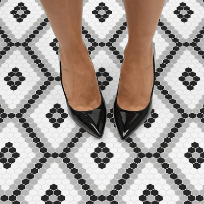 FloorPops FP2950 Leyton - Azulejos de piso para despegar y pegar, color negro