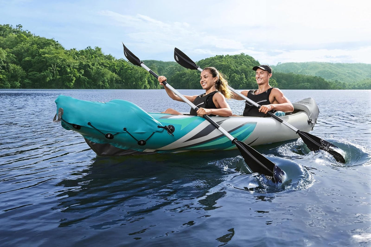 Bestway Hydro-Force - Juego de Kayak Inflable Rapid Elite para 2 Personas | Incluye Kayak, 2 paletas de Aluminio, Bomba de Mano, 2 Aletas y Bolsa de Transporte