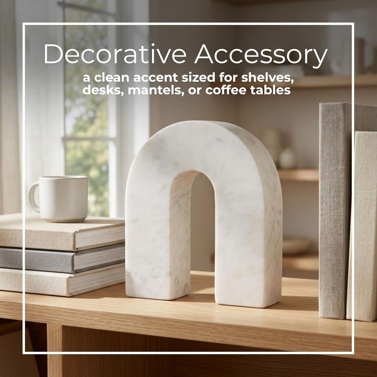 Sagebrook Home Mármol, Herradura de 7 Pulgadas de Alto, Decoración de Mesa, Blanco, Contemporáneo, 6 Pulgadas de Largo x 2 Pulgadas de Ancho