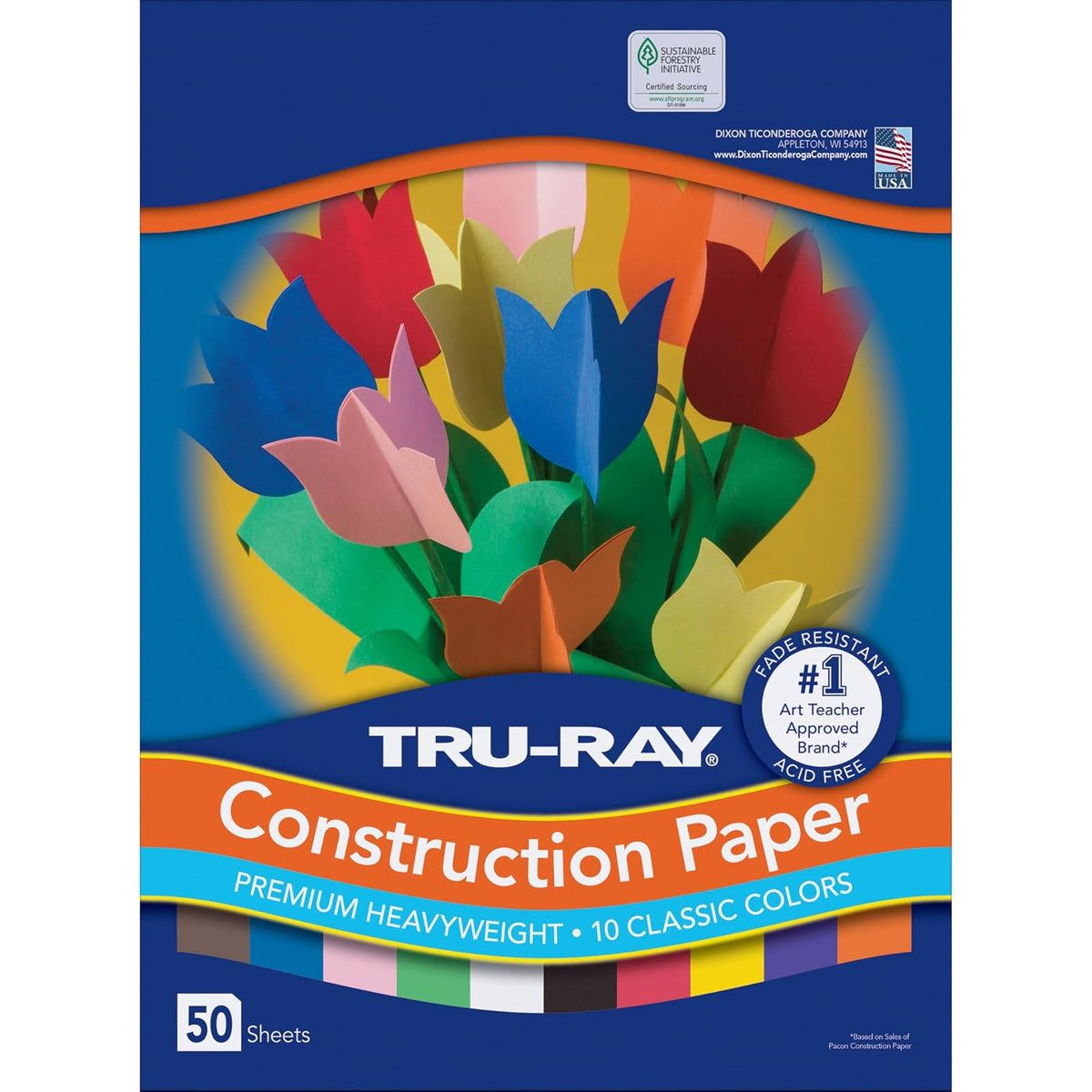 Tru-Ray P103031, 10 colores clásicos, 9 x 12 pulgadas, 50 hojas