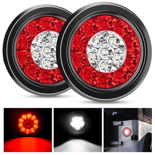 Nilight TL-97 Paquete de 2 Luces Traseras Redondas LED con Ojales Empotrados, Freno/Marcha Atrás, para Camión y Remolque