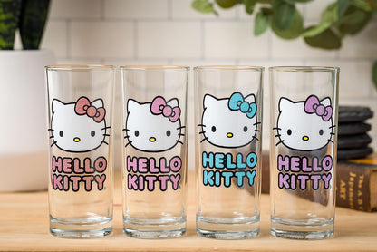 Silver Buffalo Sanrio Hello Kitty Juego de 4 vasos con purpurina, 10 onzas