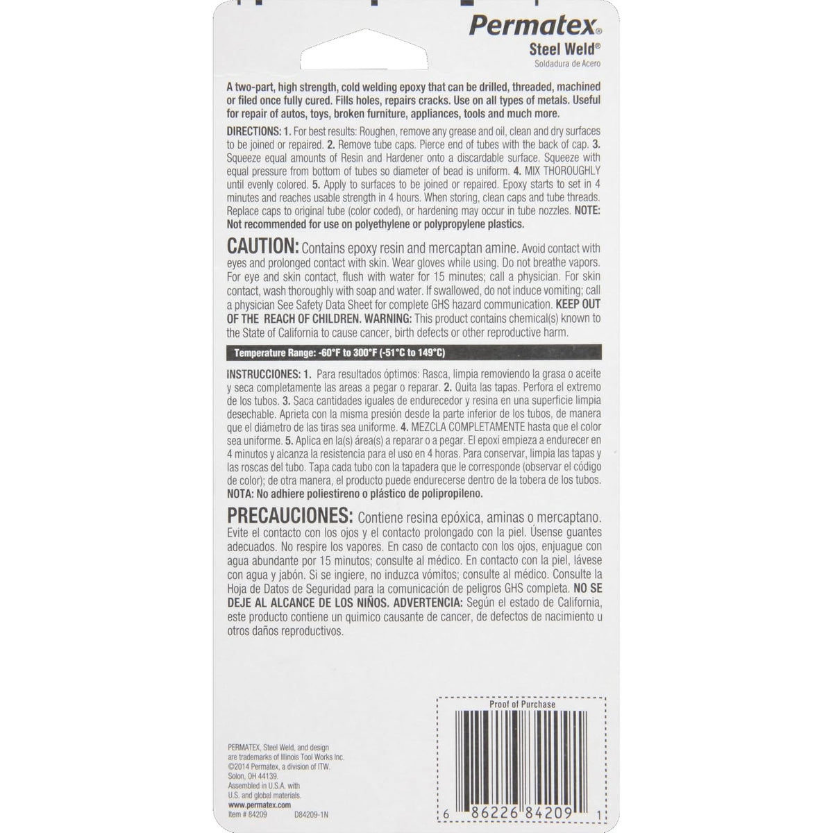 Permatex 84209 PermaPoxy Epoxi multimetal de 4 Minutos, Dos Tubos de 1 Onza, Gris