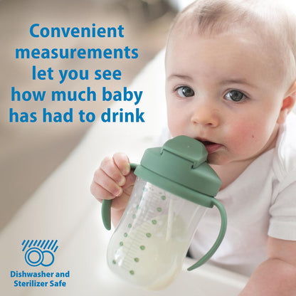 Dr. Brown'S- Vaso de Entrenamiento con Popote con Peso Milestones Baby's First, 9 oz/270 ml, Verde Oliva, sin BPA, 6 Meses en adelante
