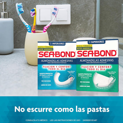Sea-Bond Kit Almohadilla Adhesiva para Dentaduras Postizas Superiores, 6 pack 12 Piezas Cada una
