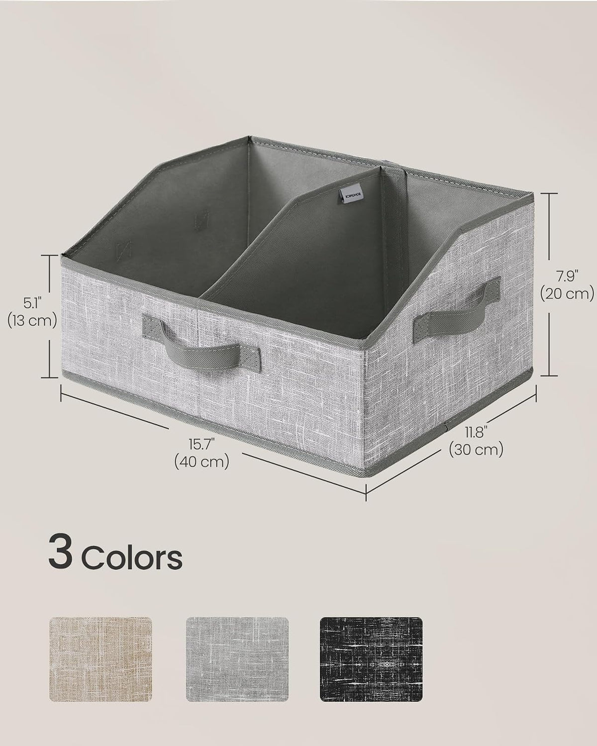 SONGMICS - Juego de 6 cestas de almacenamiento, plegables con divisores extraíbles, cajas de tela, 15.7 x 11.8 x 7.9 pulgadas, organizadores de clóset, 3 asas, para sala de estar, gris Cattail