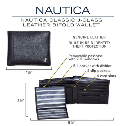Nautica Classic J-Class Leather Bifold Wallet