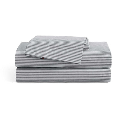 Tommy Hilfiger Juego de Sábanas 100% Percal de Algodón - Highland Ticking Stripe Navy - Individual