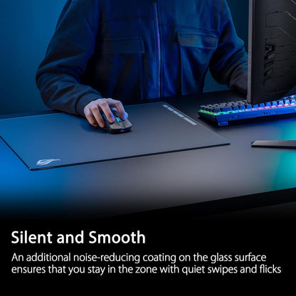 ASUS ROG NH04 ROG Moonstone Ace - Alfombrilla para Mouse para Juegos, 19.7 x 15.7 x 0.16 Pulgadas, tamaño Grande, Superficie Ultra húmeda, Vidrio Templado, Deportes electrónicos y Juegos FPS, Color