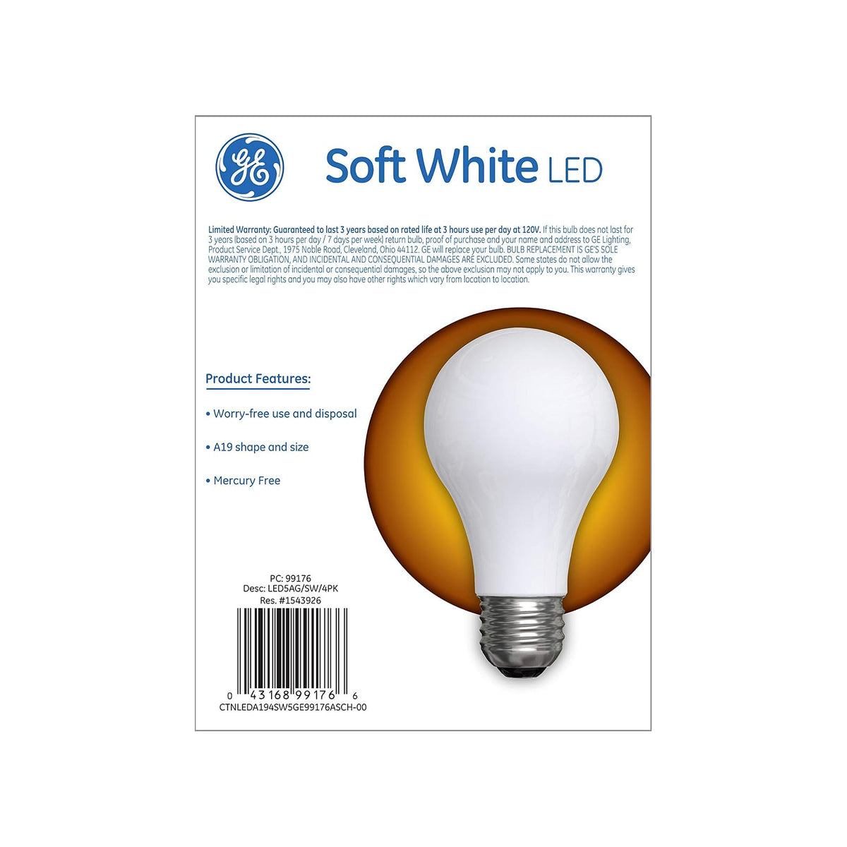 GE Lighting A21 - foco LED de luz diurna (forma clásica, uso general), 40 W, Paquete de 4, Blanco congelado
