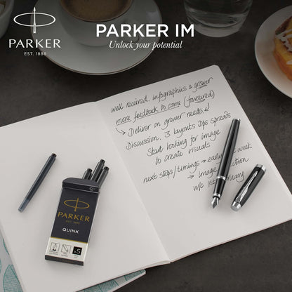Parker IM Pluma Estilográfica, Negro (Black Chrome Trim), Punta Fina