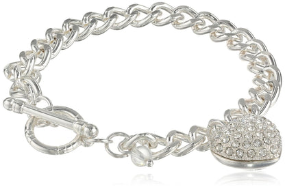 Napier Brazalete Plateado con Colgante en Forma de Corazon y Detalles de Cristal en Pave para Mujer