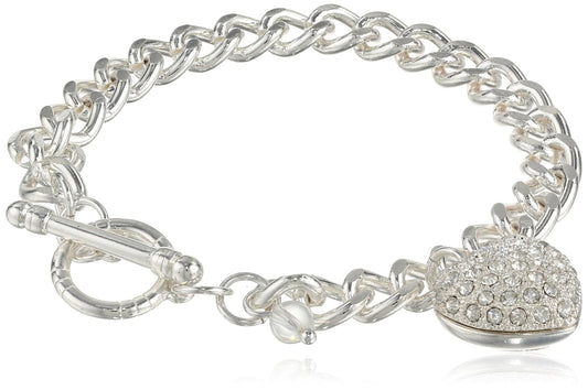 Napier Brazalete Plateado con Colgante en Forma de Corazon y Detalles de Cristal en Pave para Mujer