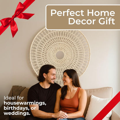 Sagebrook Home Colgante de pared redondo pieza decorativa blanca de 36 pulgadas de ratán tejido de decoración de pared bohemio hecha a mano arte de bambú natural y madera para el hogar