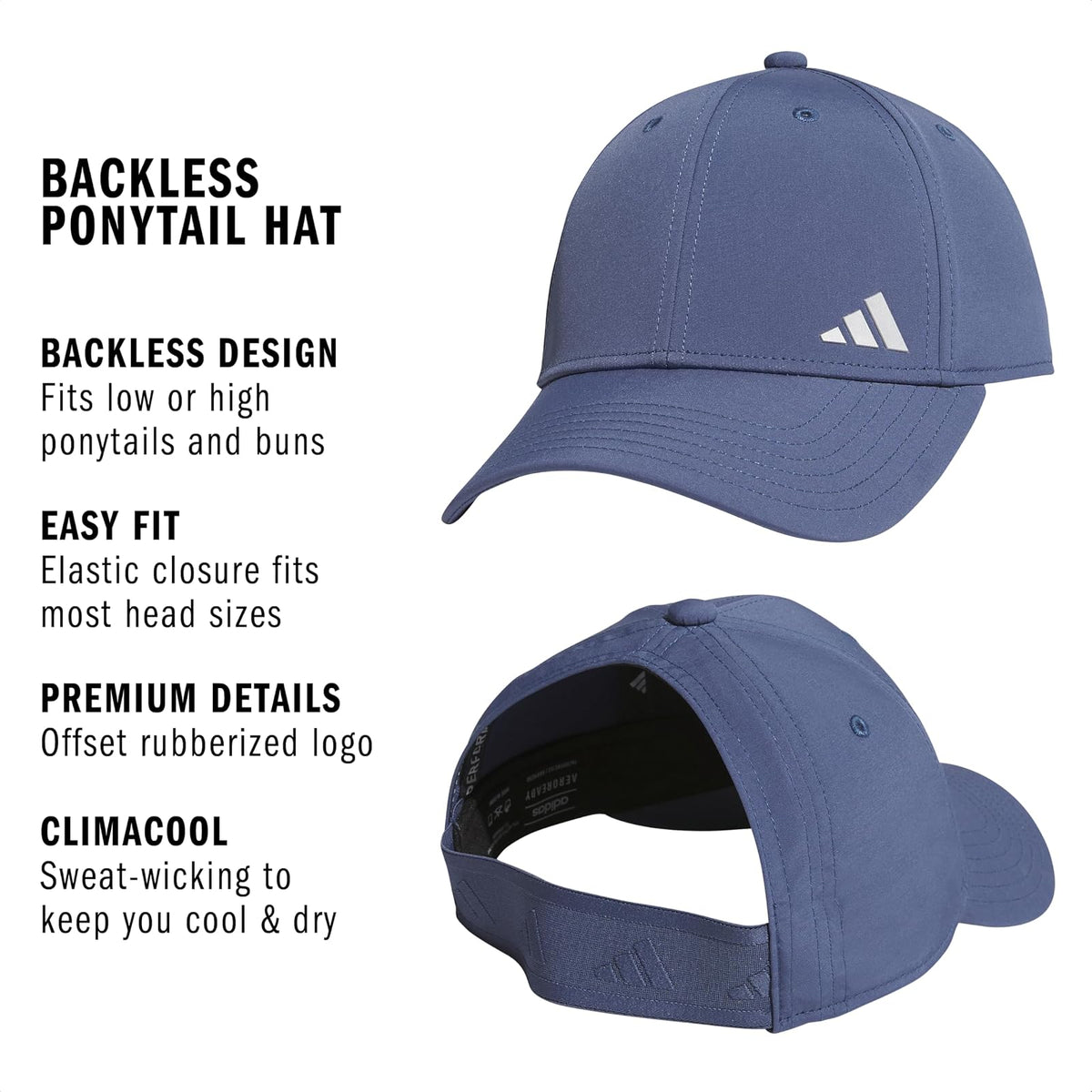 Adidas Backless Ponytail Hat Adjustable Fit Baseball Cap Gorra de béisbol Mujer