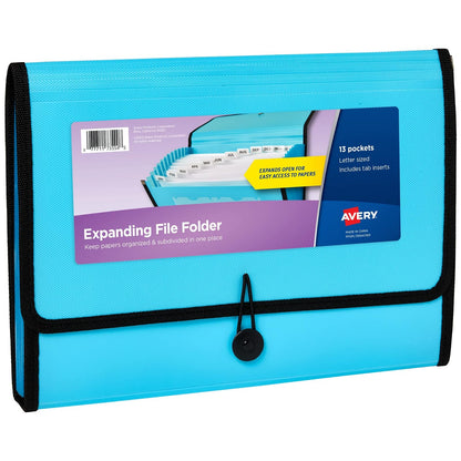 Avery Organizador expandible de carpetas de archivos, organizador de archivos de acordeón de 7 bolsillos, negro, capacidad para 425 hojas de tamaño carta/A4 (73550) - 13 Pockets - Agua