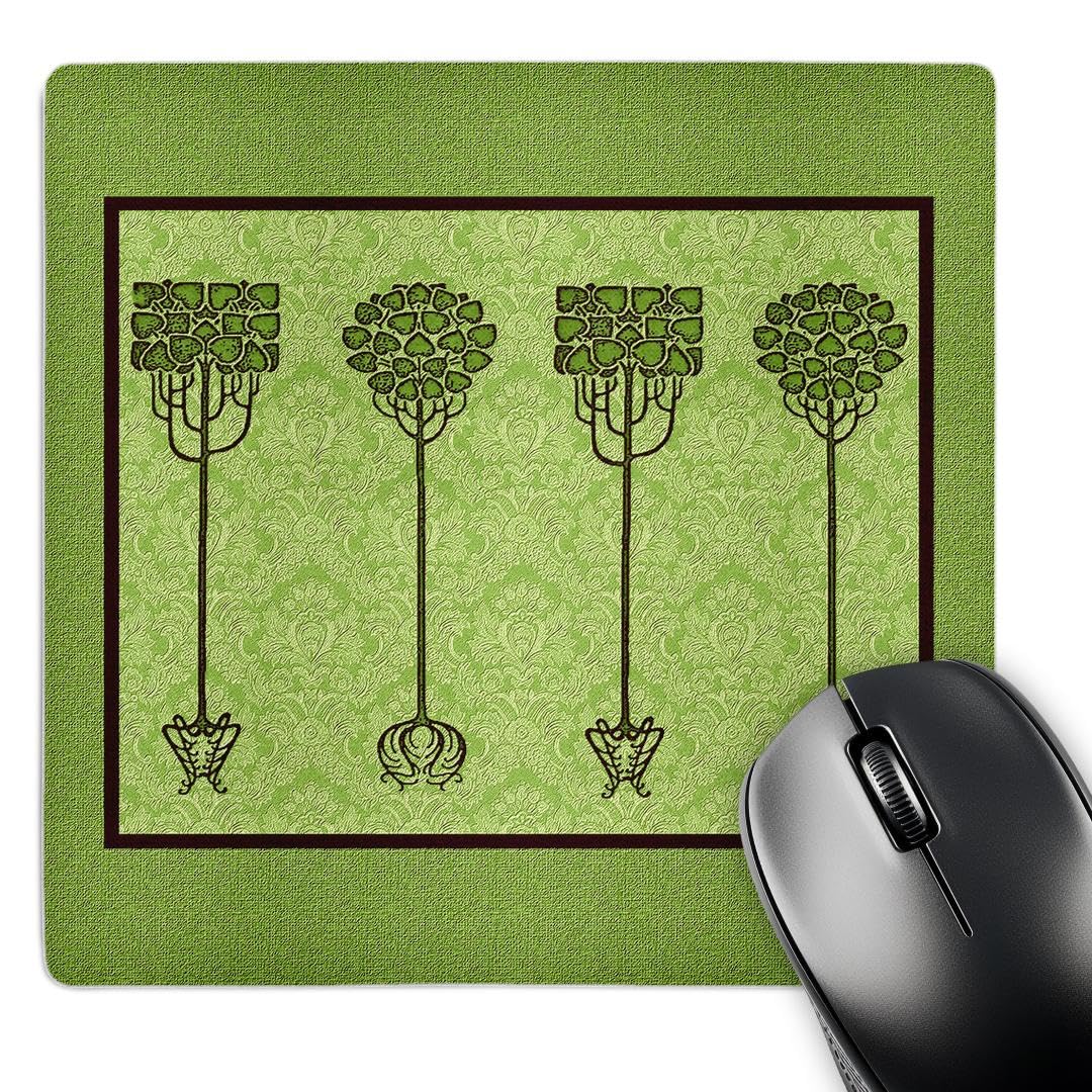 3dRose 8 x 8 x 0.25 Inches Mouse Pad, Deep Olive Green Trees on Muted Lime Damask (mp_31728_1)