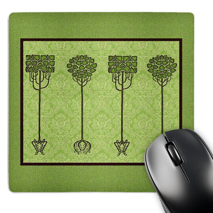 3dRose 8 x 8 x 0.25 Inches Mouse Pad, Deep Olive Green Trees on Muted Lime Damask (mp_31728_1)