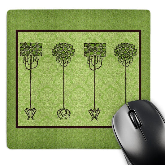3dRose 8 x 8 x 0.25 Inches Mouse Pad, Deep Olive Green Trees on Muted Lime Damask (mp_31728_1)
