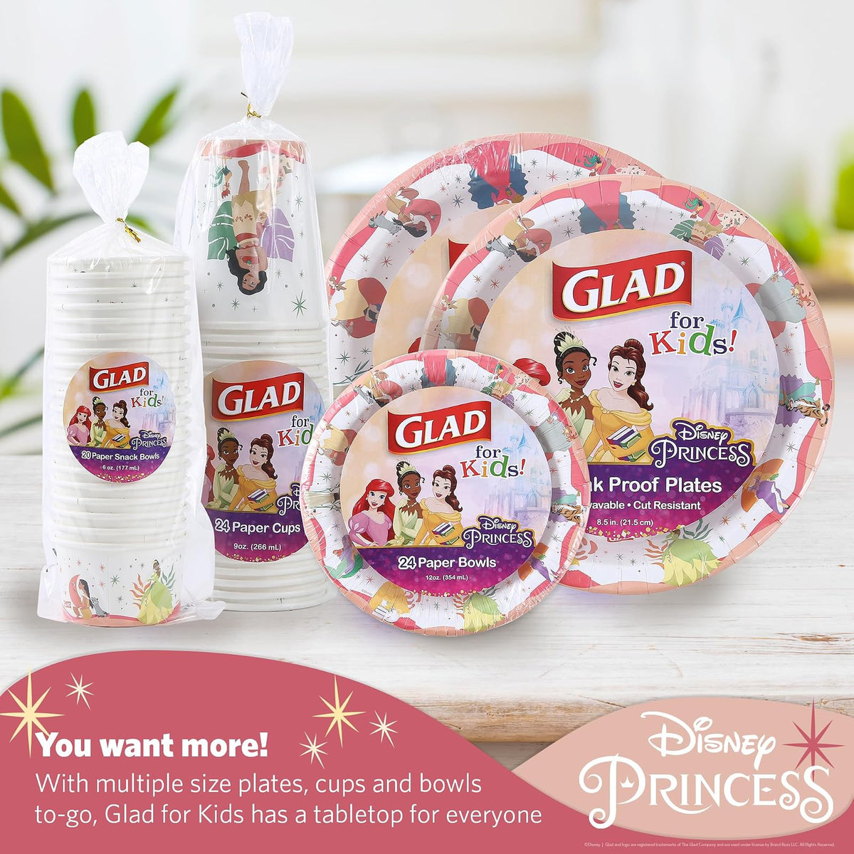 Glad for Kids Disney Princess “Magic is in All of Us” 8.5” Paper Plates | Disney Princess Paper Plates, Kids Snack Plates | Kid-Friendly Paper Plates for Everyday Use, 24 Ct