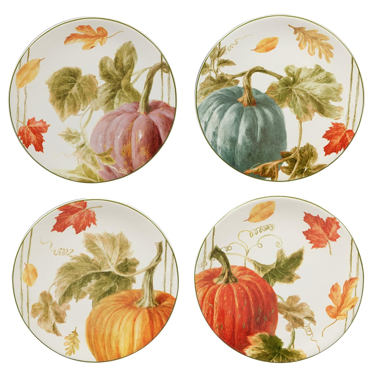 Certificados International Autumn Harvest - Platos de ensalada/postre de 9 pulgadas, multicolor, mediano, juego de 4