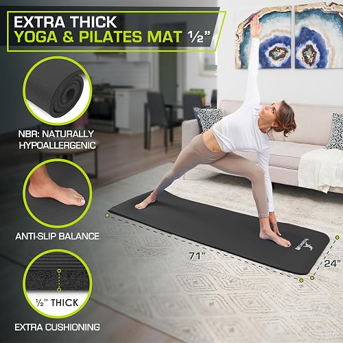 ProsourceFit - Colchoneta Extra Gruesa para Yoga y Pilates, 13 mm (½») y 180 cm de Largo, de Alta Densidad, con cómoda Espuma y Correa de Transporte
