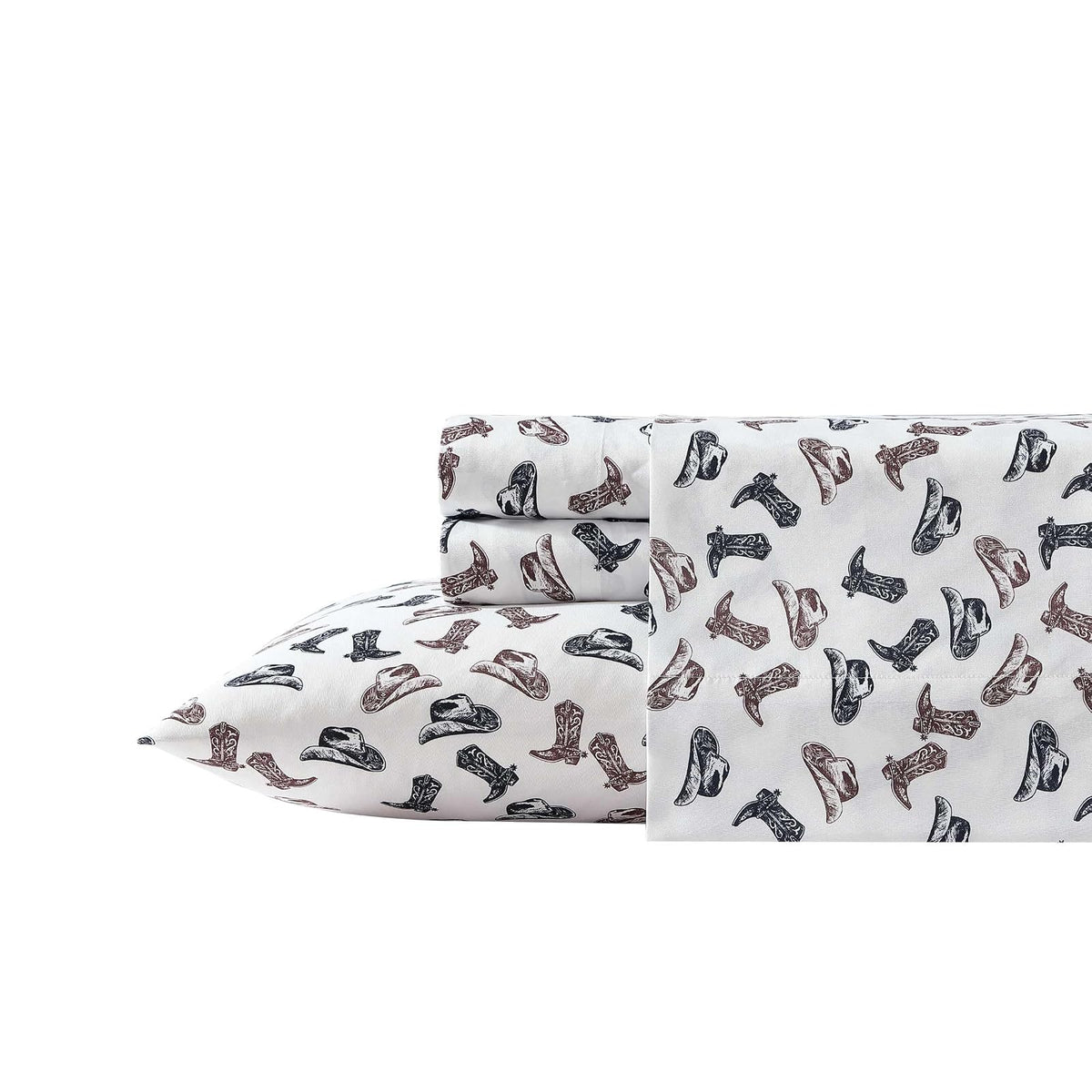 Wrangler - Sábanas de Cama matrimonial, Transpirable y Resistente a Las Arrugas, Incluye Funda y Fundas de Almohada a Juego, Esenciales para recámara (Botas y Sombreros Negros)