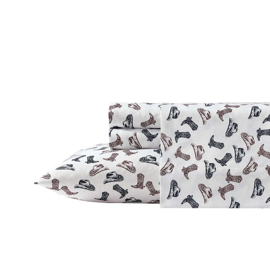 Wrangler - Sábanas de Cama matrimonial, Transpirable y Resistente a Las Arrugas, Incluye Funda y Fundas de Almohada a Juego, Esenciales para recámara (Botas y Sombreros Negros)
