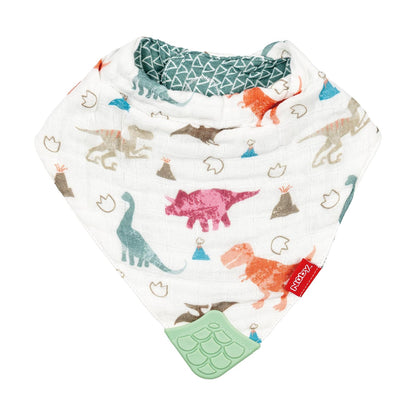 Nuby Reversible 100% Natural Cotton Muslin 3 Piece Teething Bib, Green/Grey/Blue, Dinosaur/Bear/Stripes, Paquete de 3