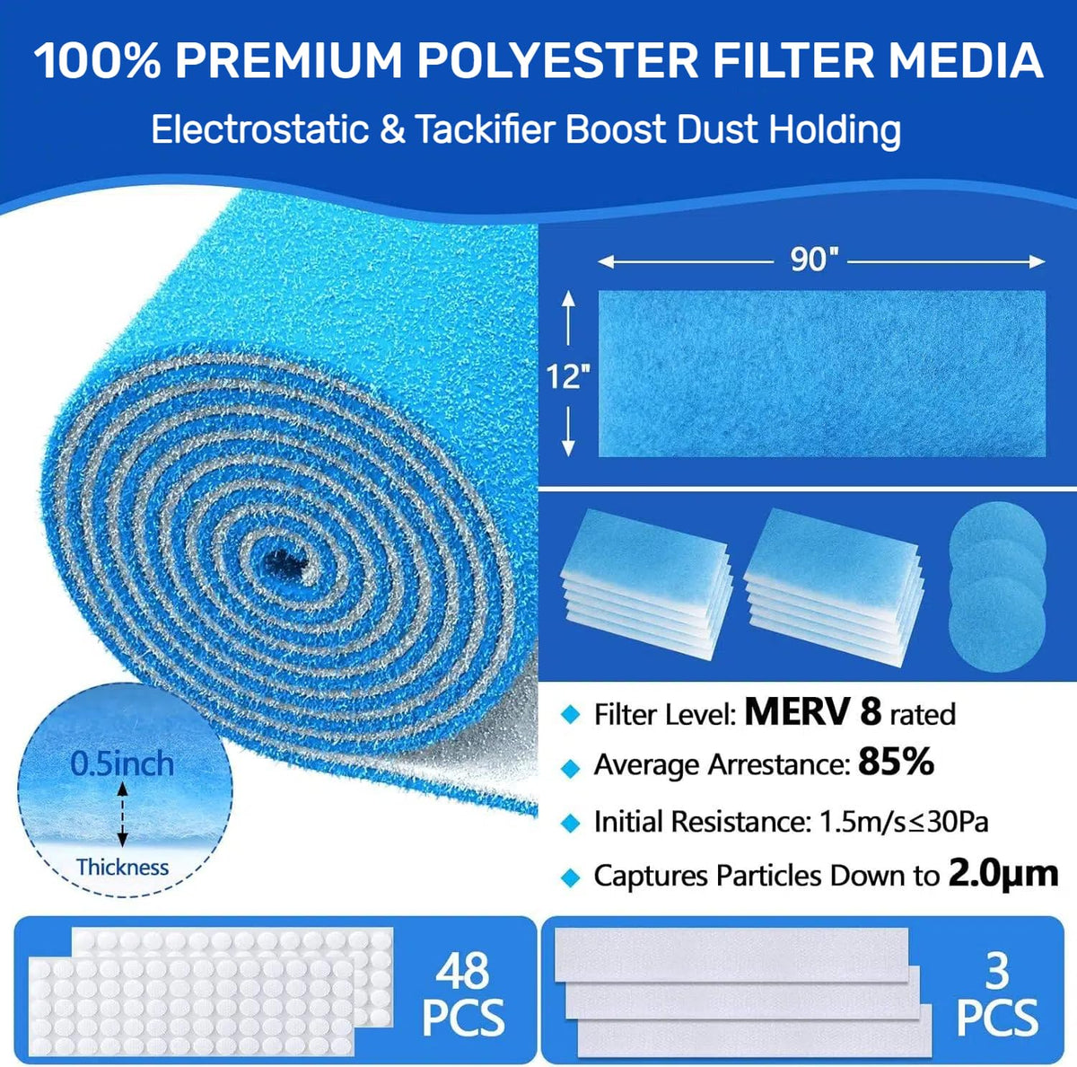 Demiwise Filtro de Ventilación HVAC Cortable MERV 8, Electrostático, 12 x 90 Pulgadas