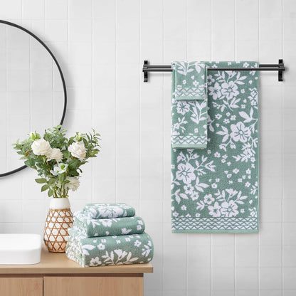 Lucky Brand Folk Floral Juego de 6 Toallas de baño – (2) Toallas de baño, (2) Toallas de Mano y (2) paños – Juego de Toallas de baño de Alta Calidad Verde Iceberg