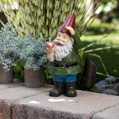 Alpine Corporation Estatua de Jardín de Gnomo con Hongo para Exteriores de 12" de Alto, Decoración de Patio
