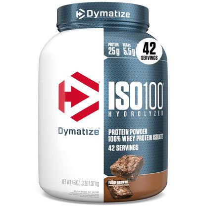Dymatize ISO100, polvo de proteína hidrolizada, sabor Fudge Brownie, 3 libras, 100% de proteína de suero aislado, 25 g de proteína, 5.5 g de BCAA, sin gluten