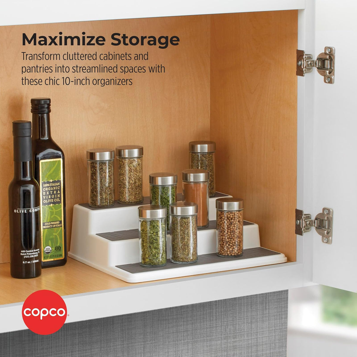 Copco 5257350 - Organizador antideslizante para armario de cocina, 3 niveles, color gris 2, 2 unidades
