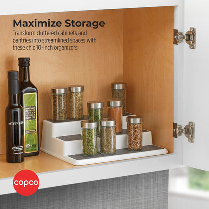 Copco 5257350 - Organizador antideslizante para armario de cocina, 3 niveles, color gris 2, 2 unidades