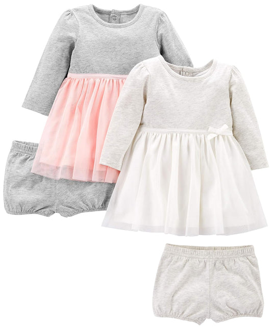 Simple Joys by Carter's Juego de 2 Vestidos de Manga Larga con Flores. Vestido Casual para bebés niñas