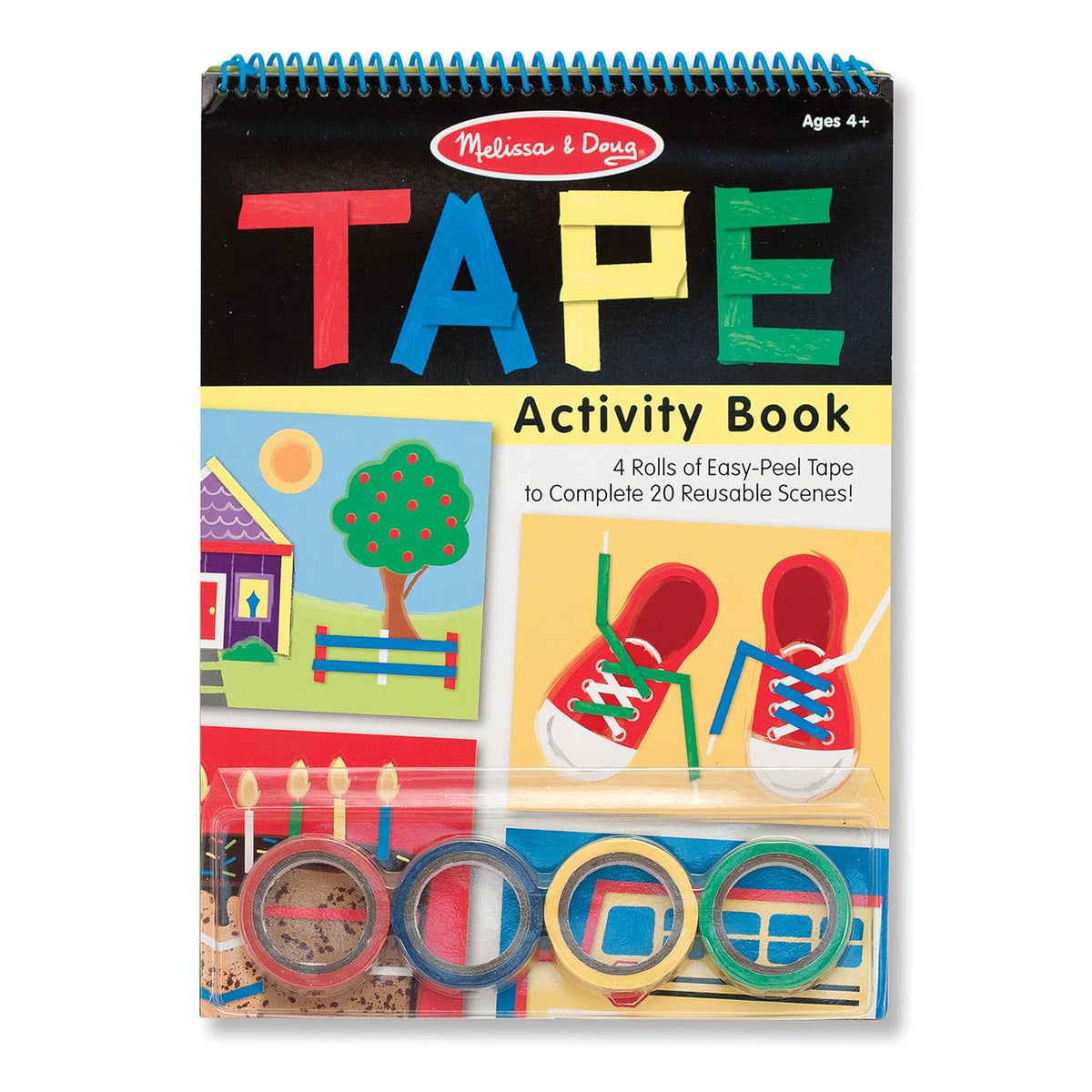 Melissa & Doug Libro de actividades con cintas, contribuye al aprendizaje temprano de habilidades, 4 rollos de cinta de rasgado fácil, resistente encuadernación en espiral, 20 páginas, 27.686 cm alto x 20.066 cm ancho x 1.143 cm largo