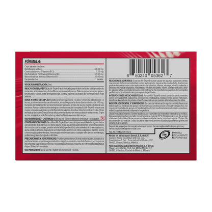 Alliviax ALLITRIPLE Alivio triple: ciática, lumbar y cervical, Alivia el dolor e inflamación de músculos, articulaciones y fibras nerviosas, con diclofenaco y complejo b, Caja con 20 tabletas