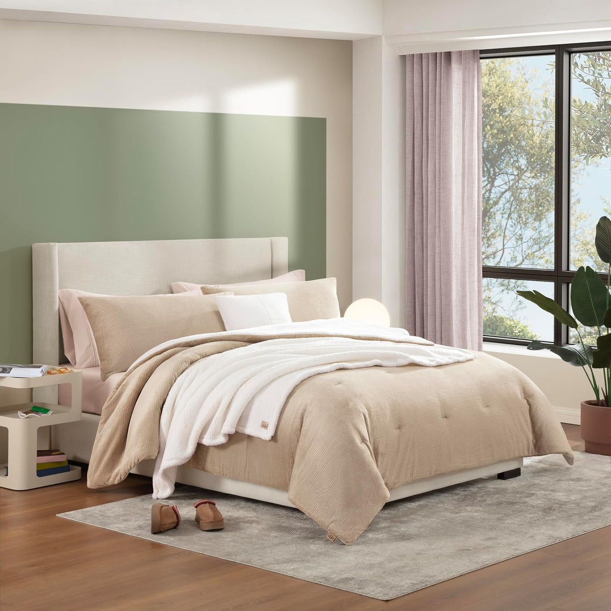 UGG Brody 32540 King-California King - Juego de edredón de 5 Piezas y Dos Fundas de Almohada Decorativa de 18 x 18 Pulgadas y Manta de 50 x 60 Pulgadas, tamaño King, Abedul