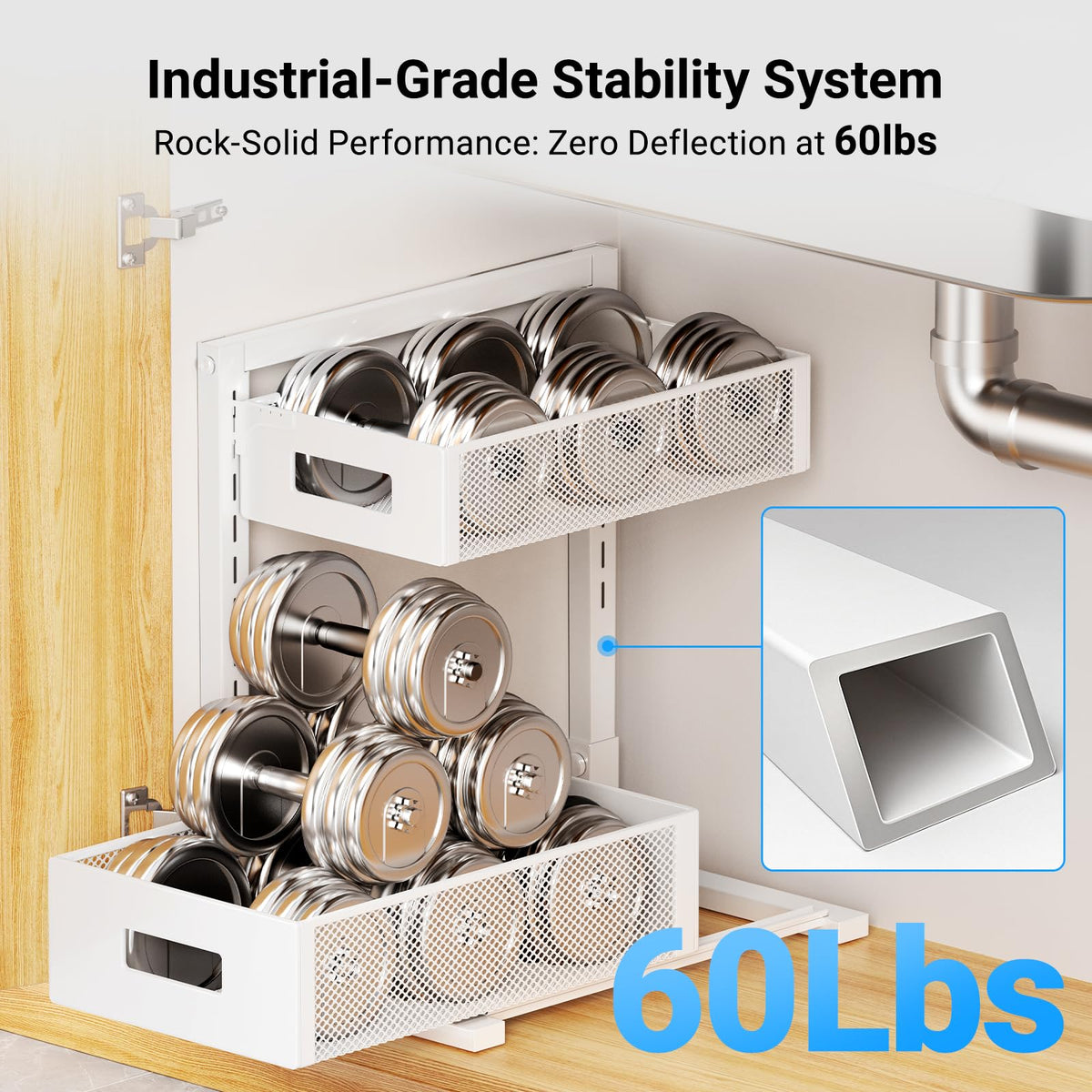 TISTAYA - Organizador extraíble para fregadero debajo de la cocina, organizador funcional de metal debajo del fregadero, organizador de fregadero debajo del baño, almacenamiento debajo del fregadero