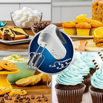 Oster Batidora de mano ® 6 velocidades blanca mango ergonomico FPSTHM3532 | Prepara masas para galletas y merengues, incluye ganchos amasadores, diseño ergonómico, blanco, FPSTHM3532