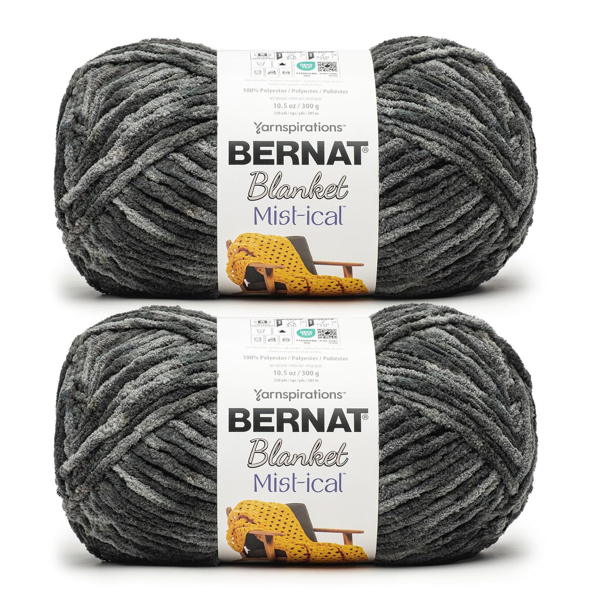 Bernat Blanket Mist-ical Estambre Jumbo Efecto Mármol, Azul Tormenta - Ceniza