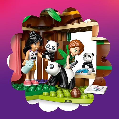 LEGO Friends Cuidado Animal en el Refugio para Pandas Set de Construcción de Juguete, 2 Minipersonajes, 3 Figuras de Osos, Casa del Árbol, Cuatrimoto, para Mayores de 7 Años 42648
