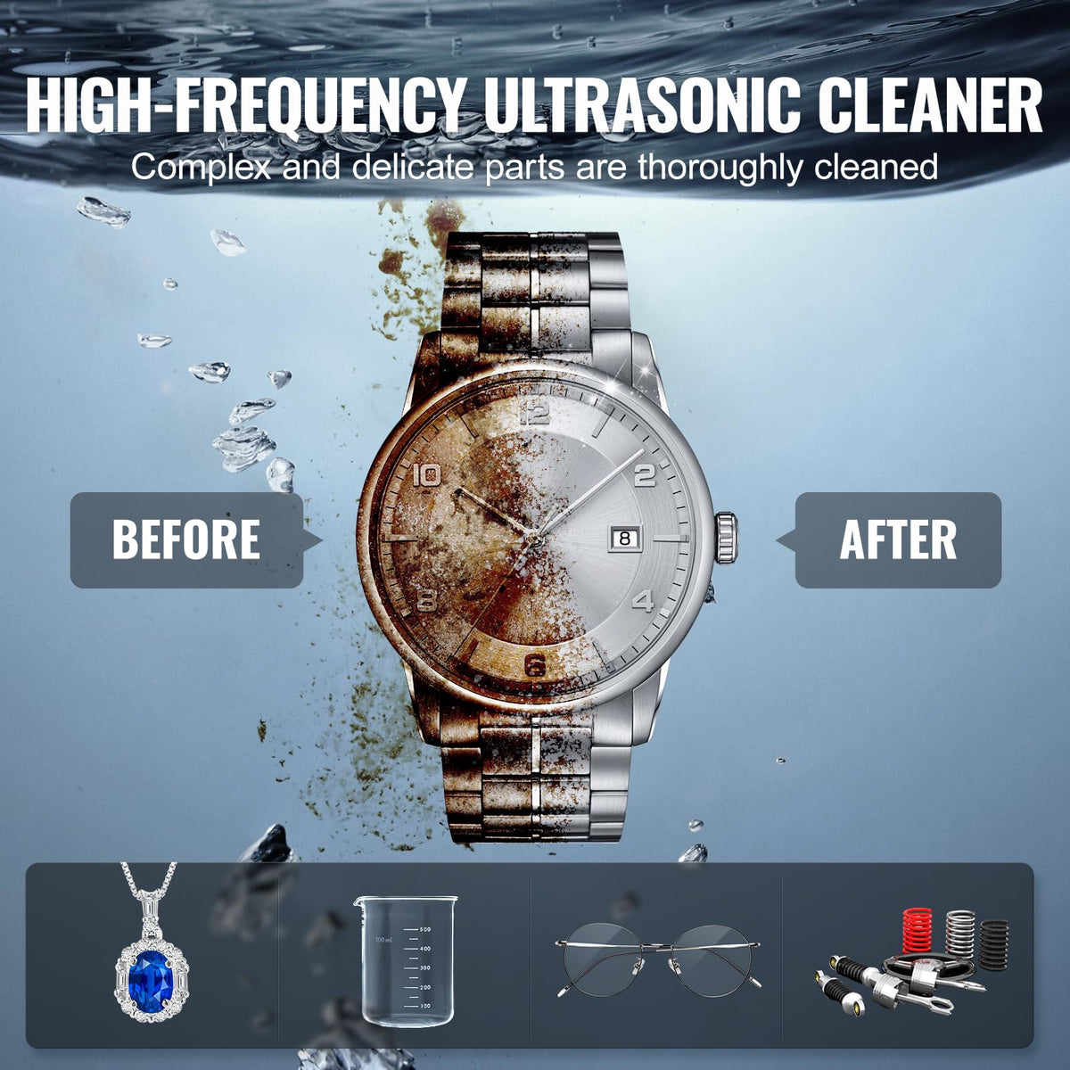 VEVOR - Limpiador ultrasónico de 3 litros con temporizador de calentador y cesta, máquina de cavitación sónica digital profesional, máquina de limpieza de 120 W para instrumentos de reloj, anteojos,
