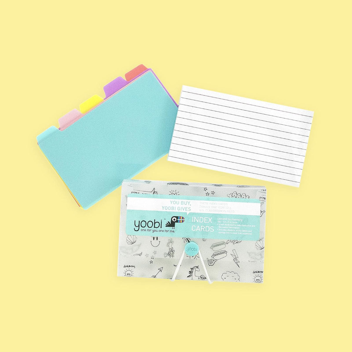 Yoobi - Tarjetas de índice con funda | 4 unidades de diversión | 400 tarjetas de notas con soporte | Crea tarjetas de memoria para la escuela en casa