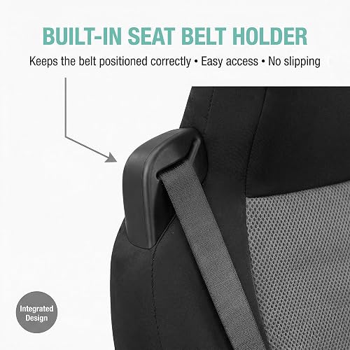 FH GROUP FB302GRAY102 Gray Classic Cloth Built-In Seatbelt Compatible High Back Seat Cover, Set of 2