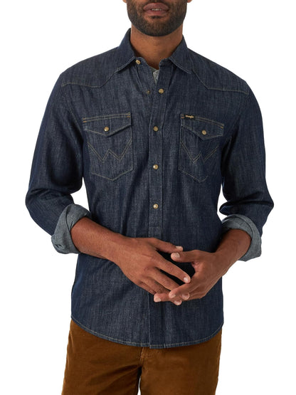 Wrangler Camisa de Mezclilla Ajuste Regular para Hombre - Azul Marino - XXL